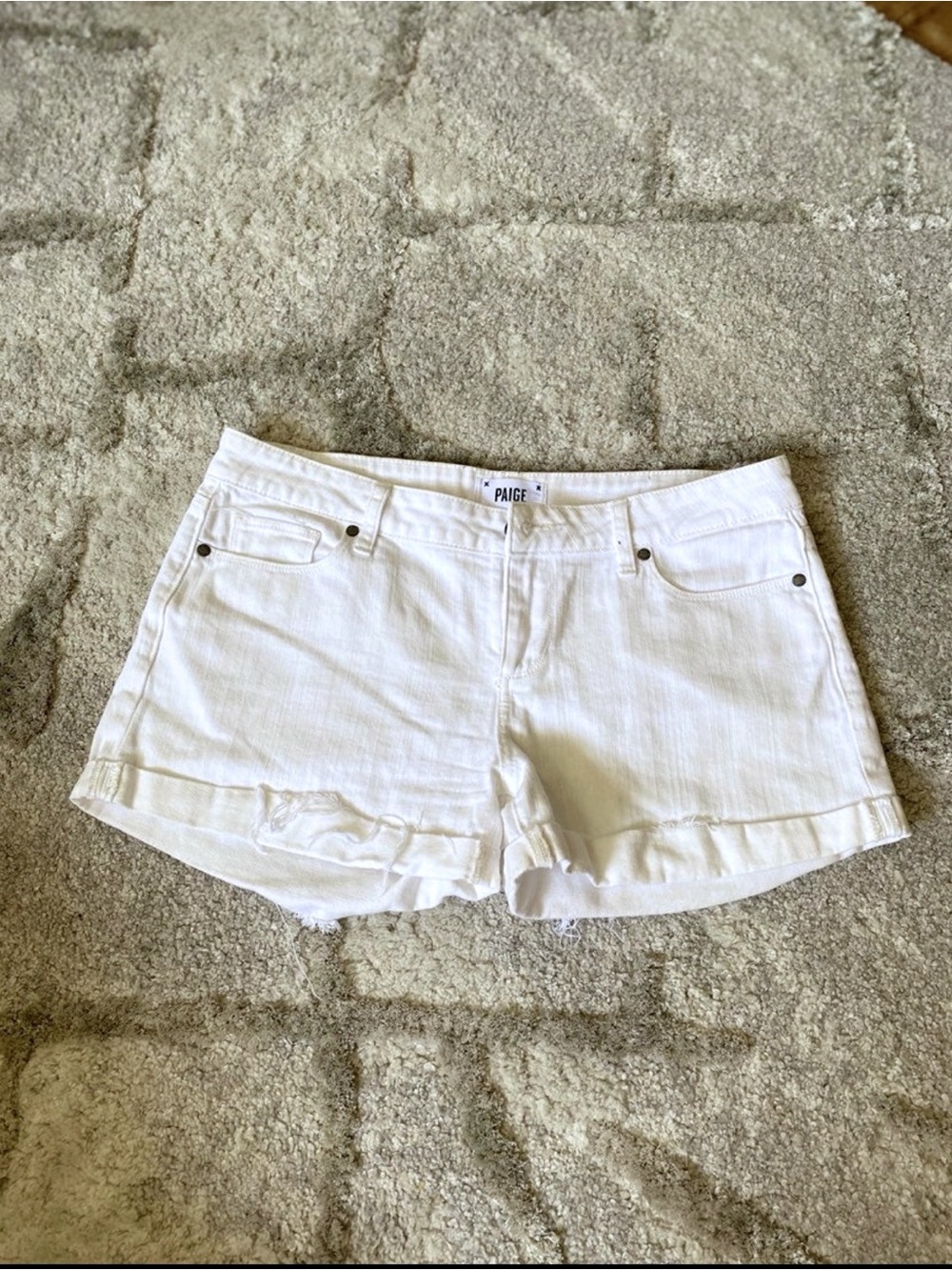 PAIGE White Denim Cutoff Shorts